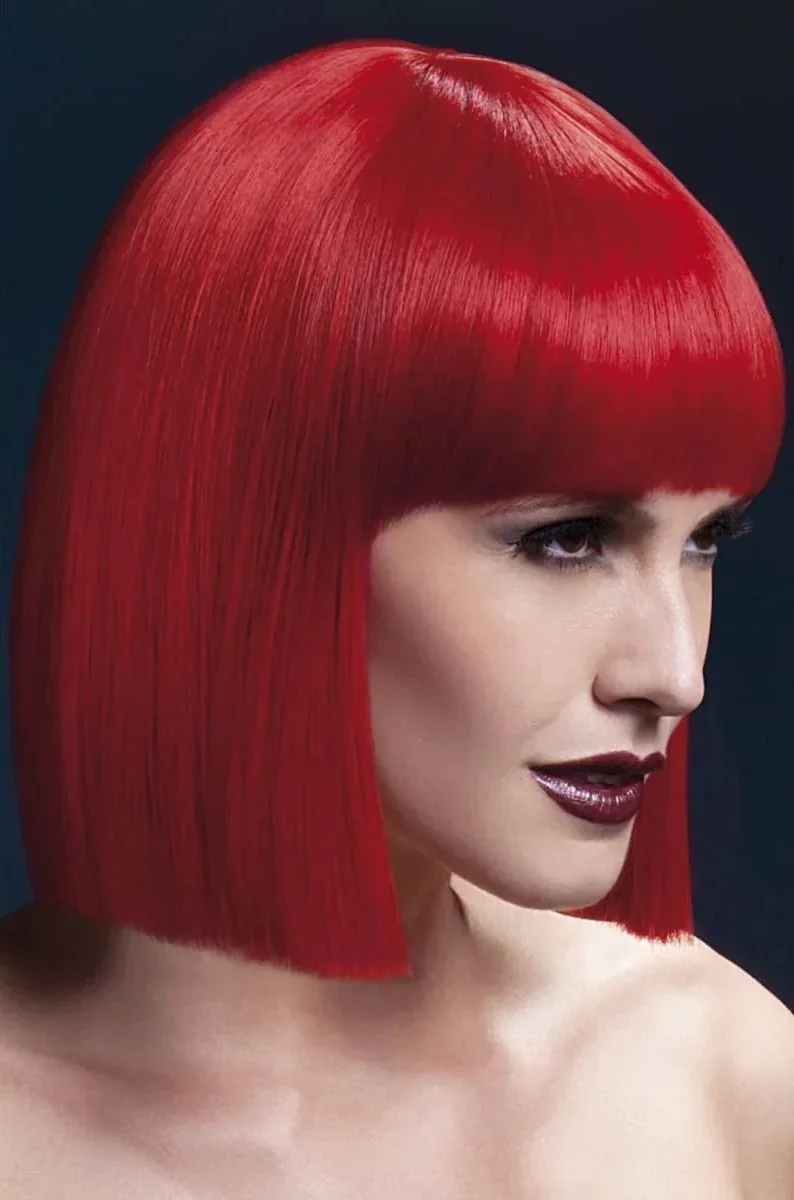 Peluca Roja Corte Bob con Flequillo Premium