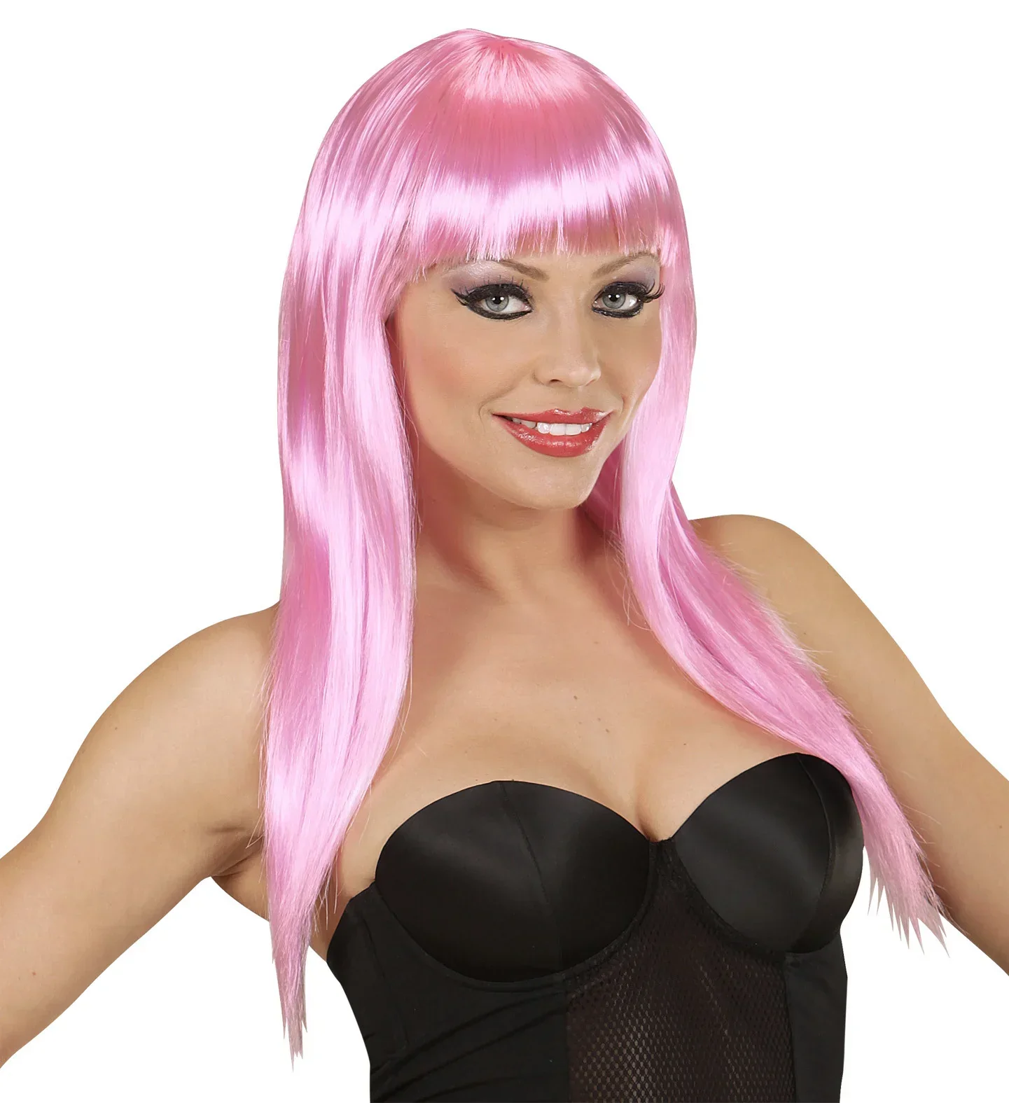 Peluca Rosa Larga con Flequillo