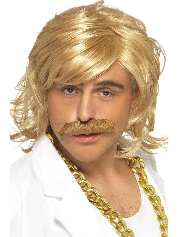 Peluca Rubia con Bigote Años 70 para Hombre