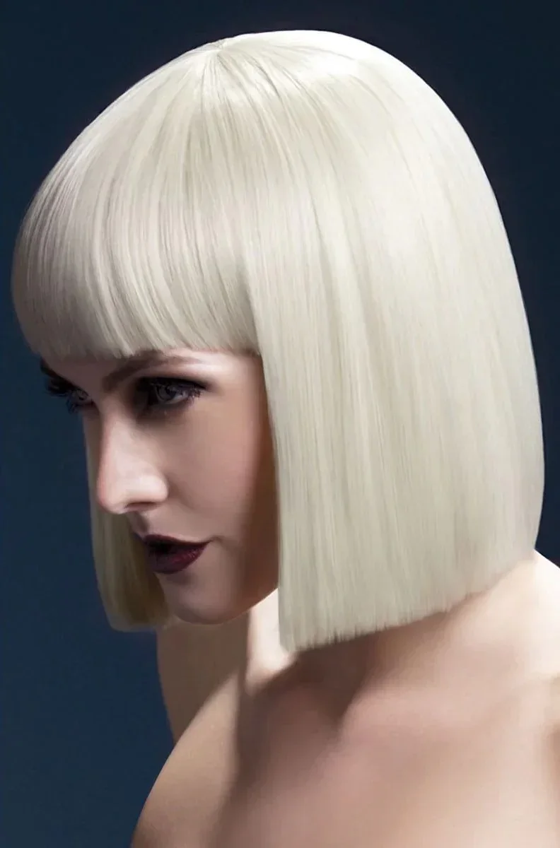 Peluca Rubia Platino Corte Bob con Flequillo Premium