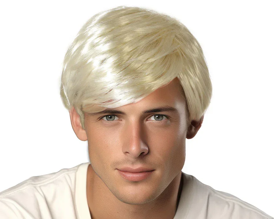 Peluca Rubia Platino con Pelo Corto Liso de Hombre