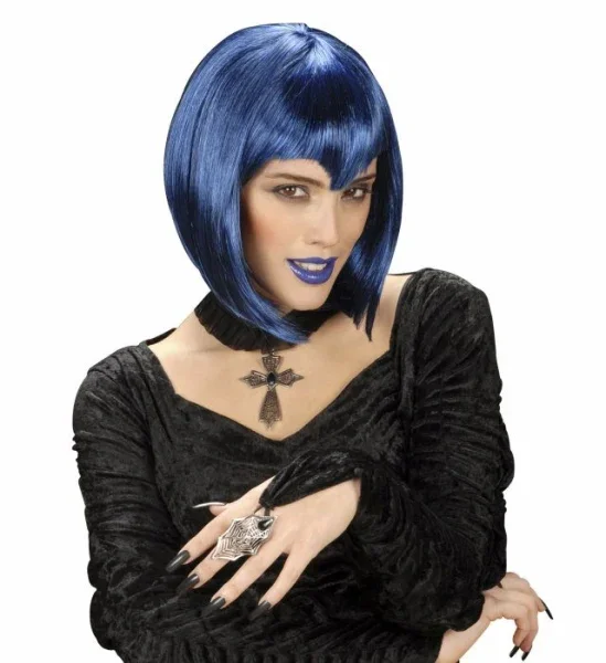 Peluca de Vampiresa Azul Corta - Image 3