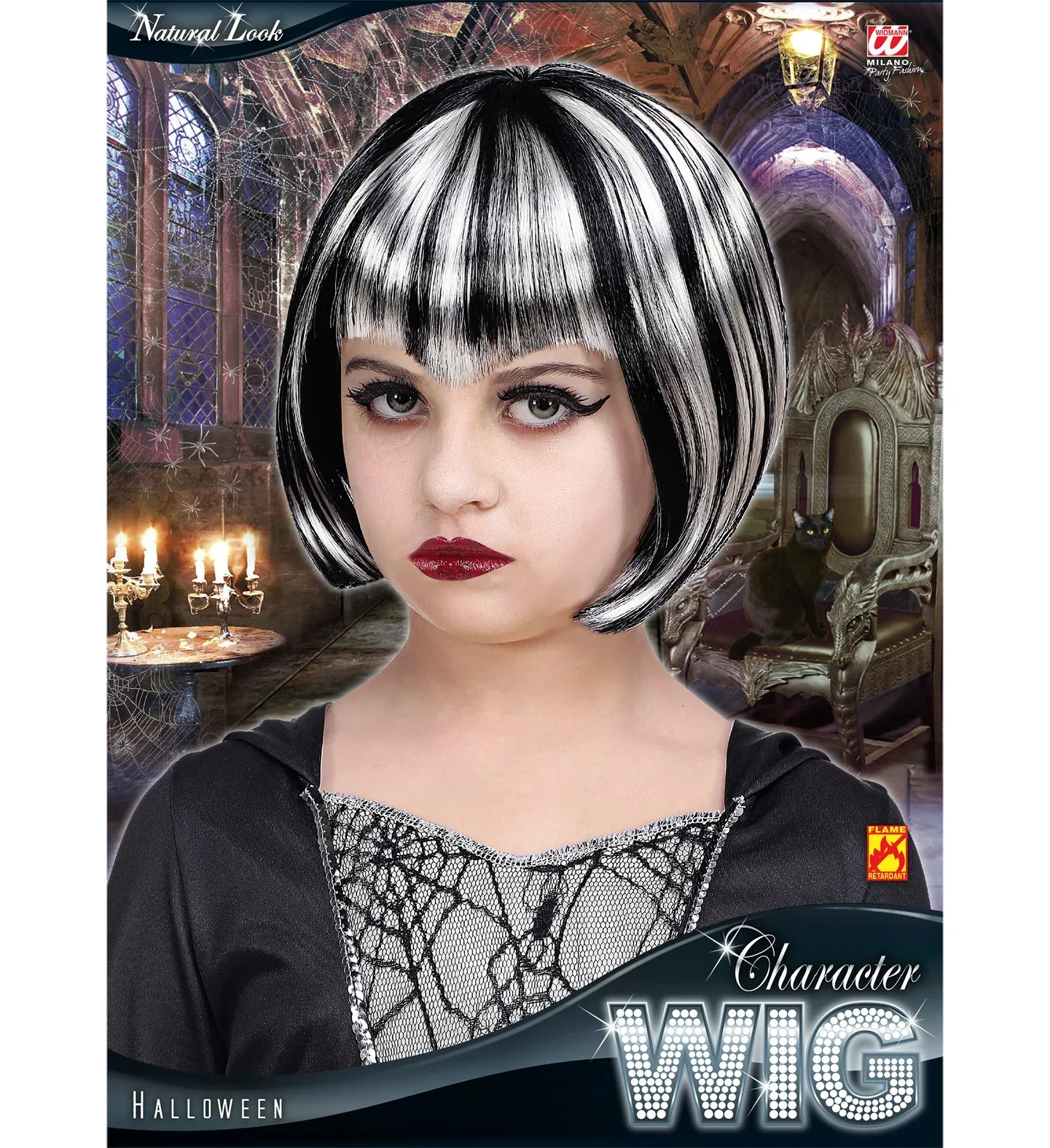 Peluca de Vampiresa Infantil Morena con Mechas Blancas - Image 2