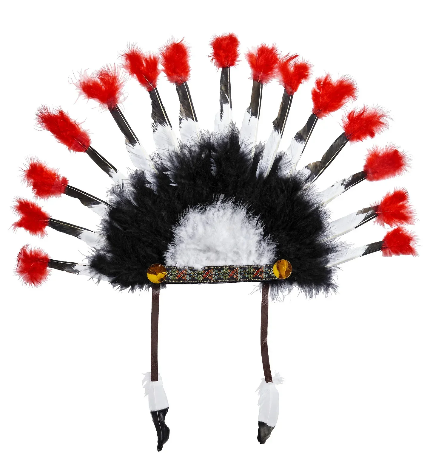 Penacho Indio con Plumas Blancas, Rojas y Negras - Image 5