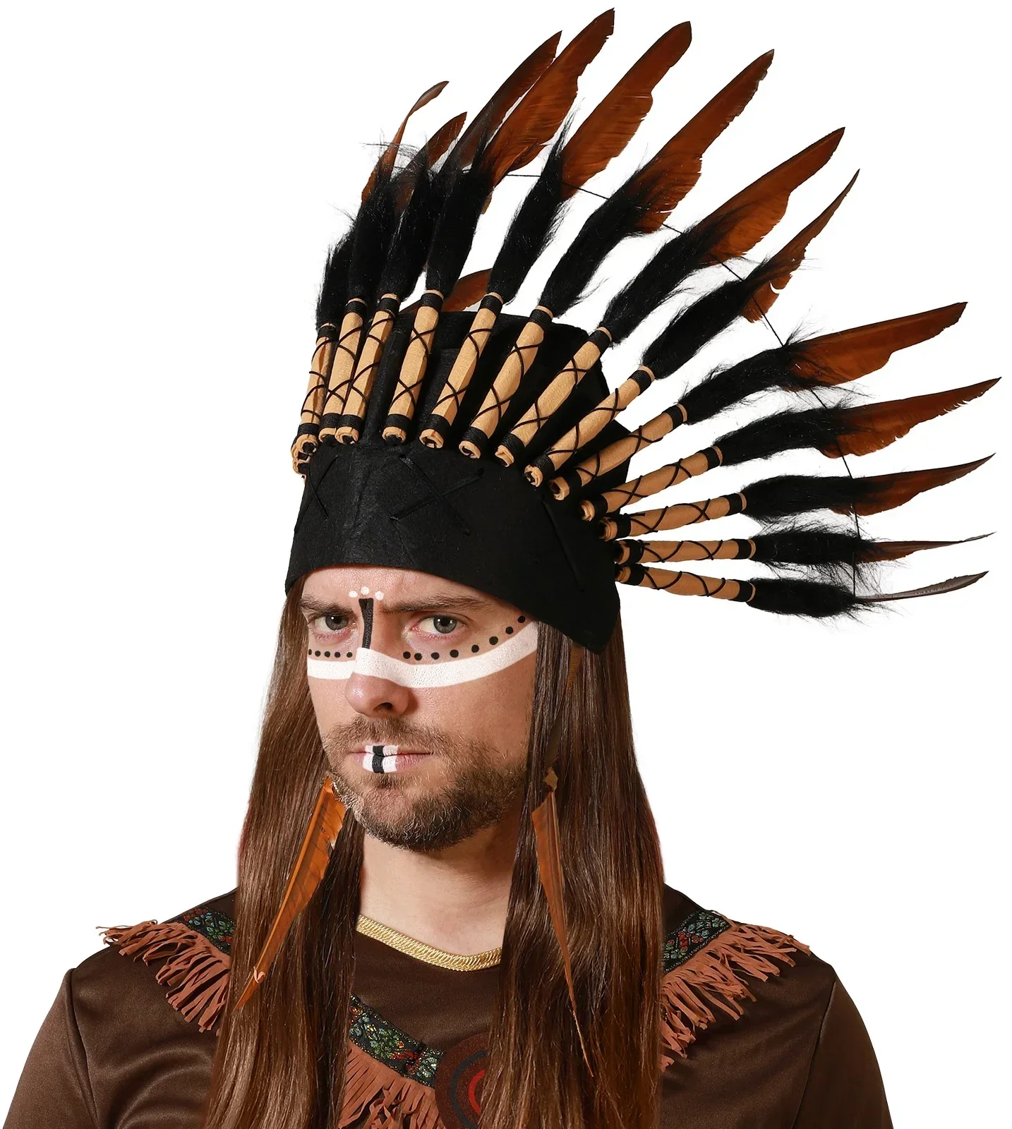 Penacho Indio de Plumas Marrones y Negras