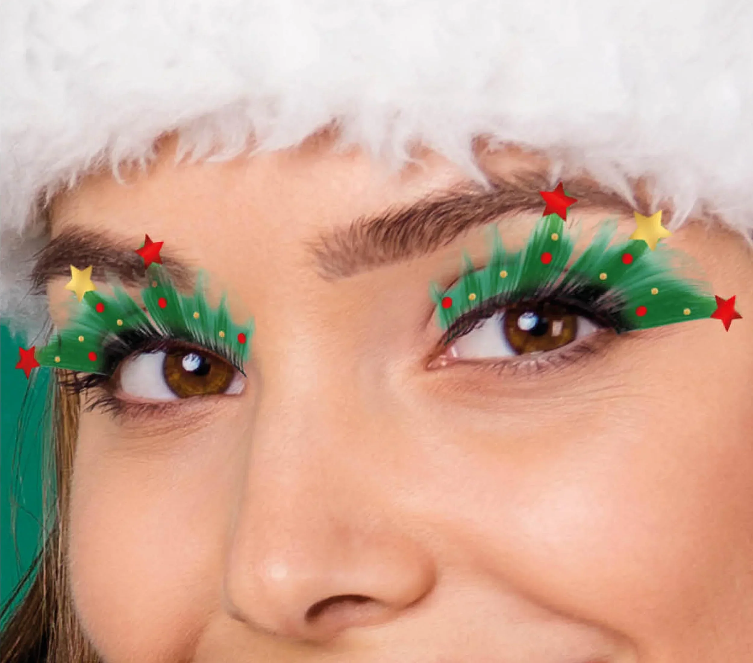 Pestañas Navideñas Verdes con Estrellas y Pedrería - Image 3