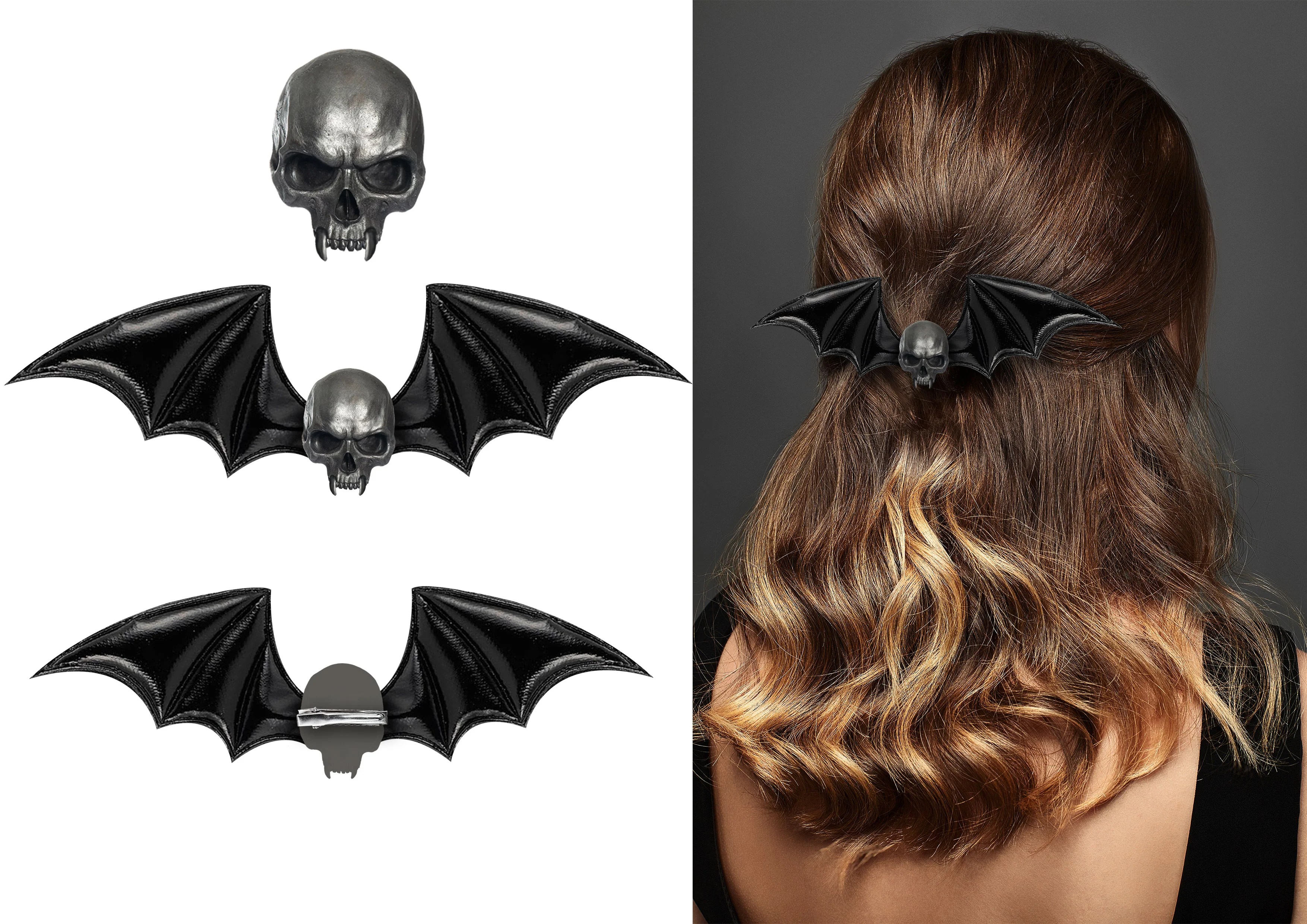 Pinza de Calavera con Alas de Murciélago para la Pelo - Image 5