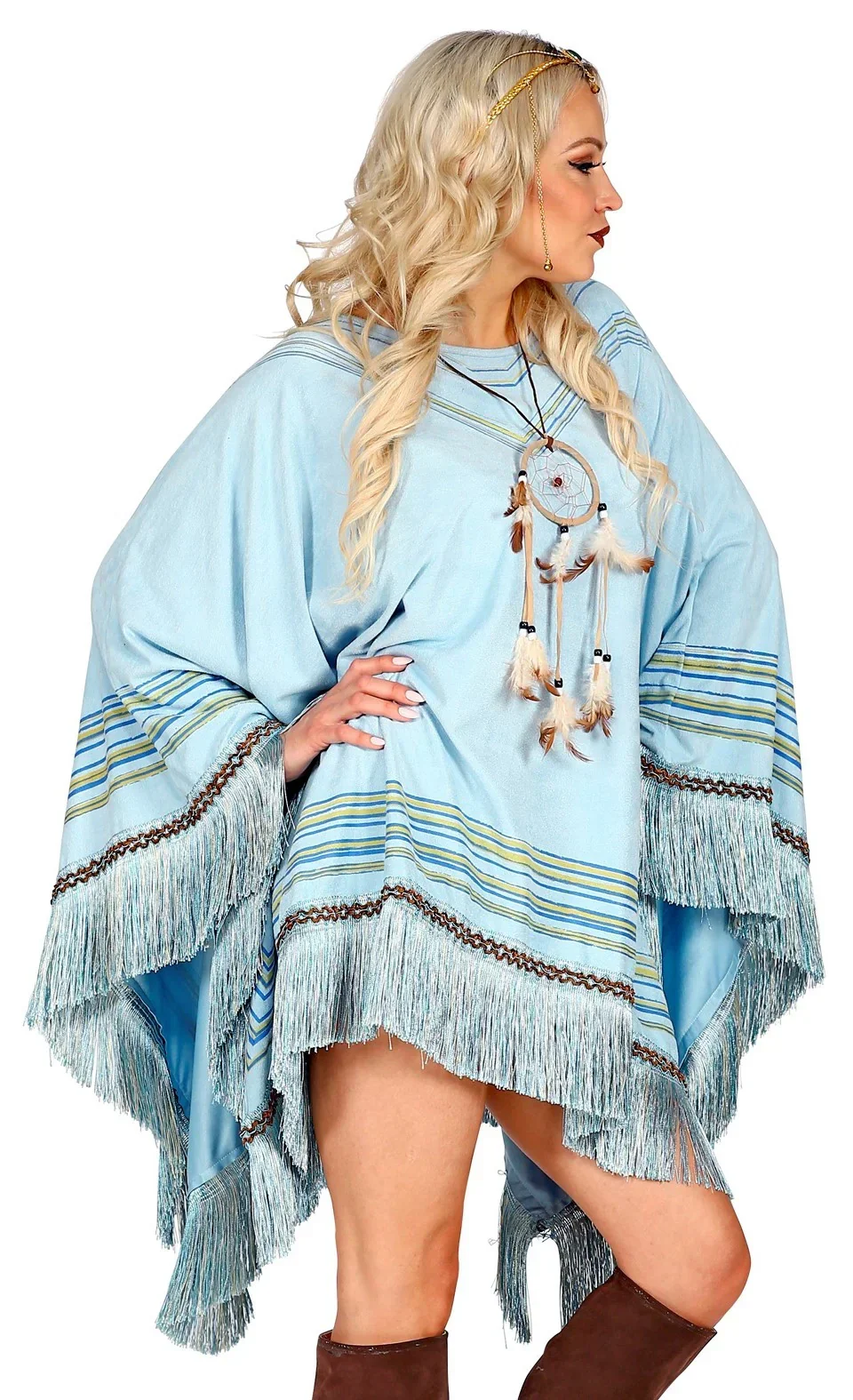 Poncho Hippie Azul Cielo para Mujer - Image 3