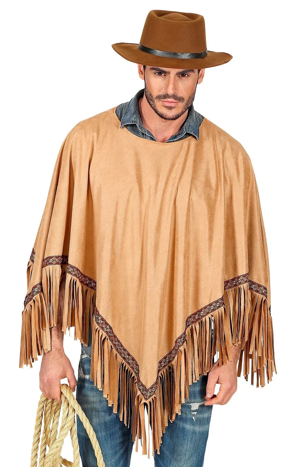 Poncho Hippie Marrón con Flechos para Adulto - Image 2