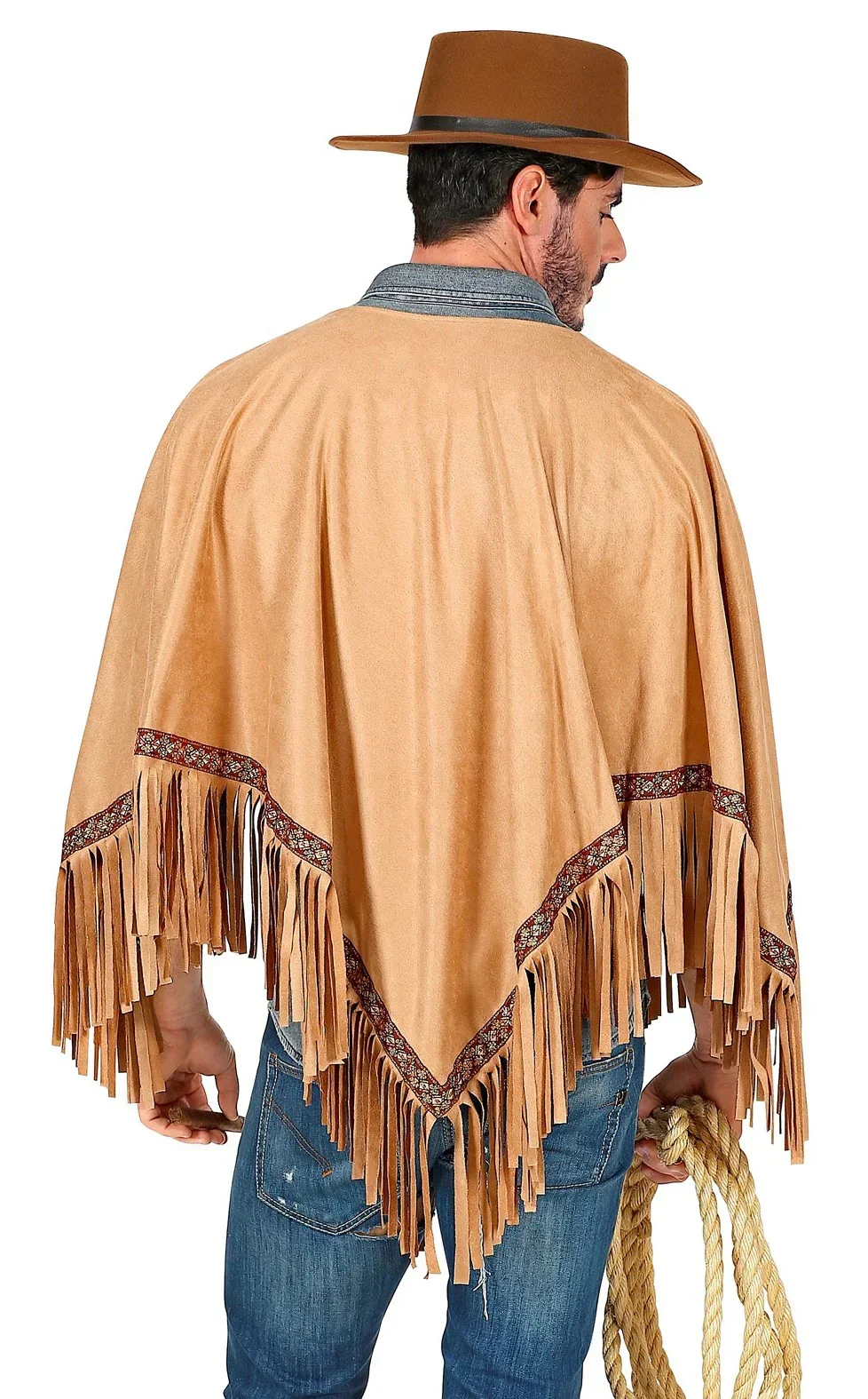 Poncho Hippie Marrón con Flechos para Adulto - Image 3