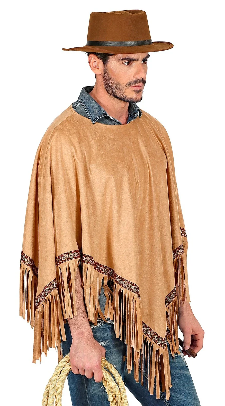 Poncho Hippie Marrón con Flechos para Adulto - Image 4