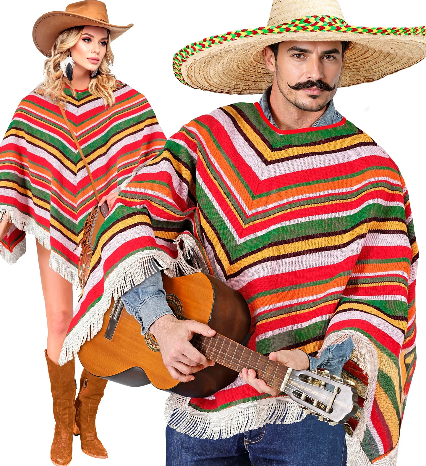 Poncho Mexicano Colorido para Adulto