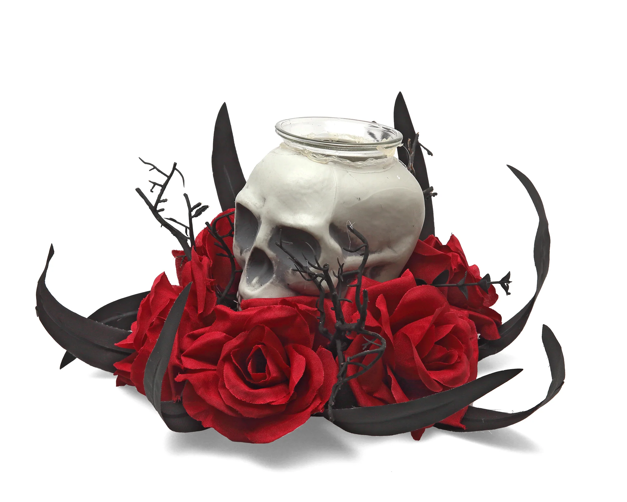 Portavelas de Calavera con Rosas Rojas