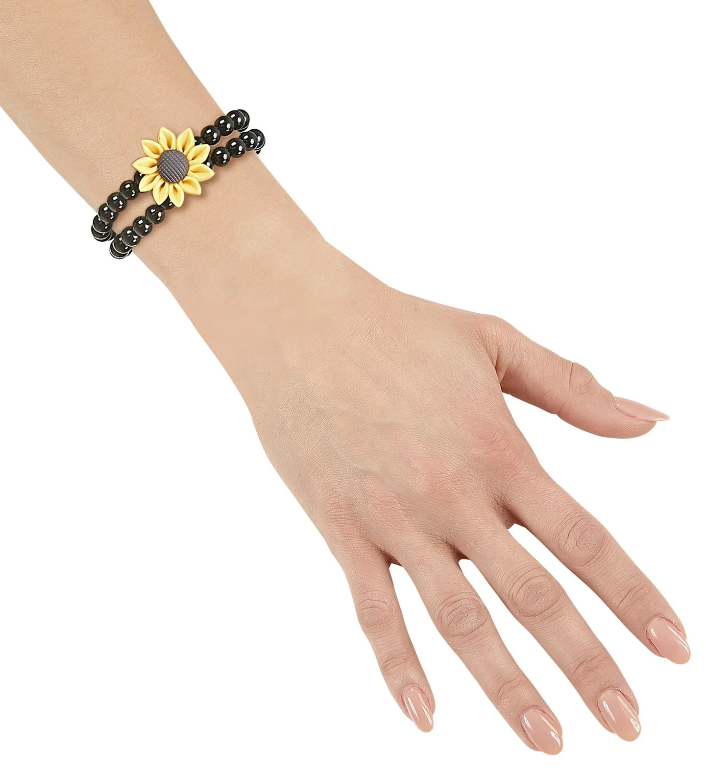 Pulsera Hippie de Perlas Negras y Girasol - Image 2