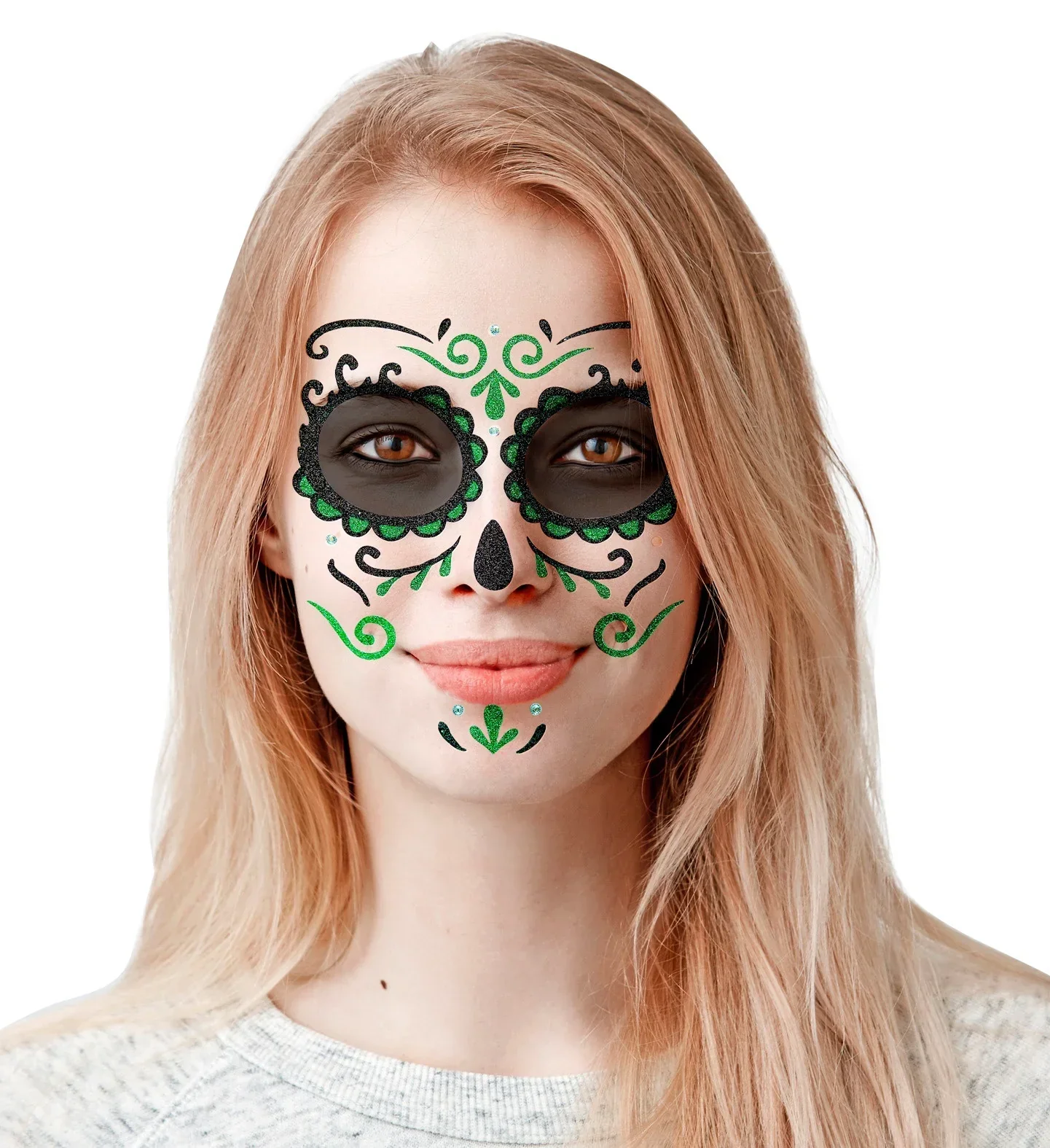 Set de Adhesivos de Catrina Verde con Purpurina - Image 2