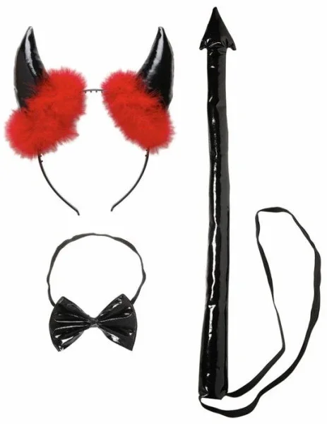 Set de Demonio Negro con Cuernos, Rabo y Pajarita