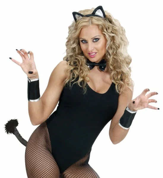 Set de gatita, orejitas, brazaletes rabo y pajarita de lentejuelas - Image 2