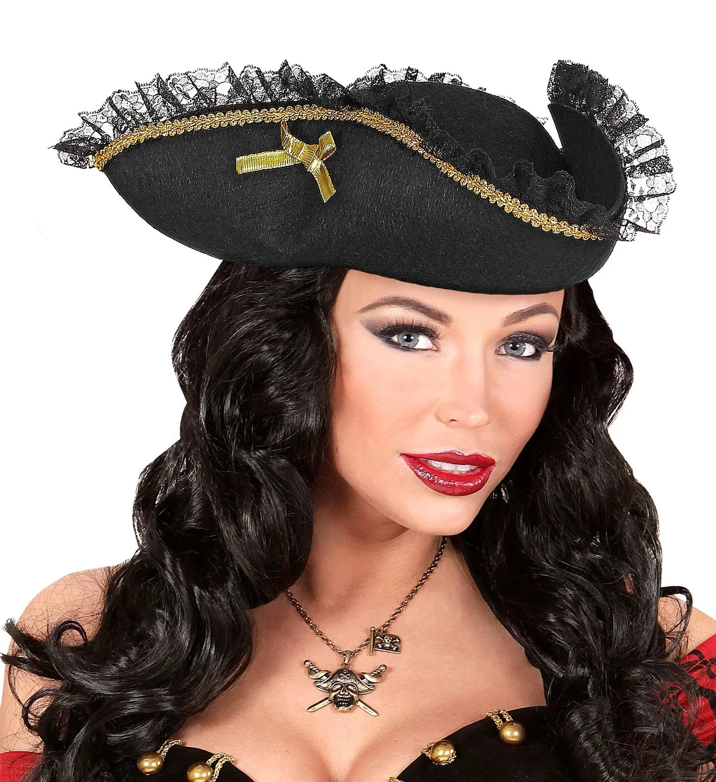 Sombrero Pirata Negro con Lazos y Puntilla - Image 2