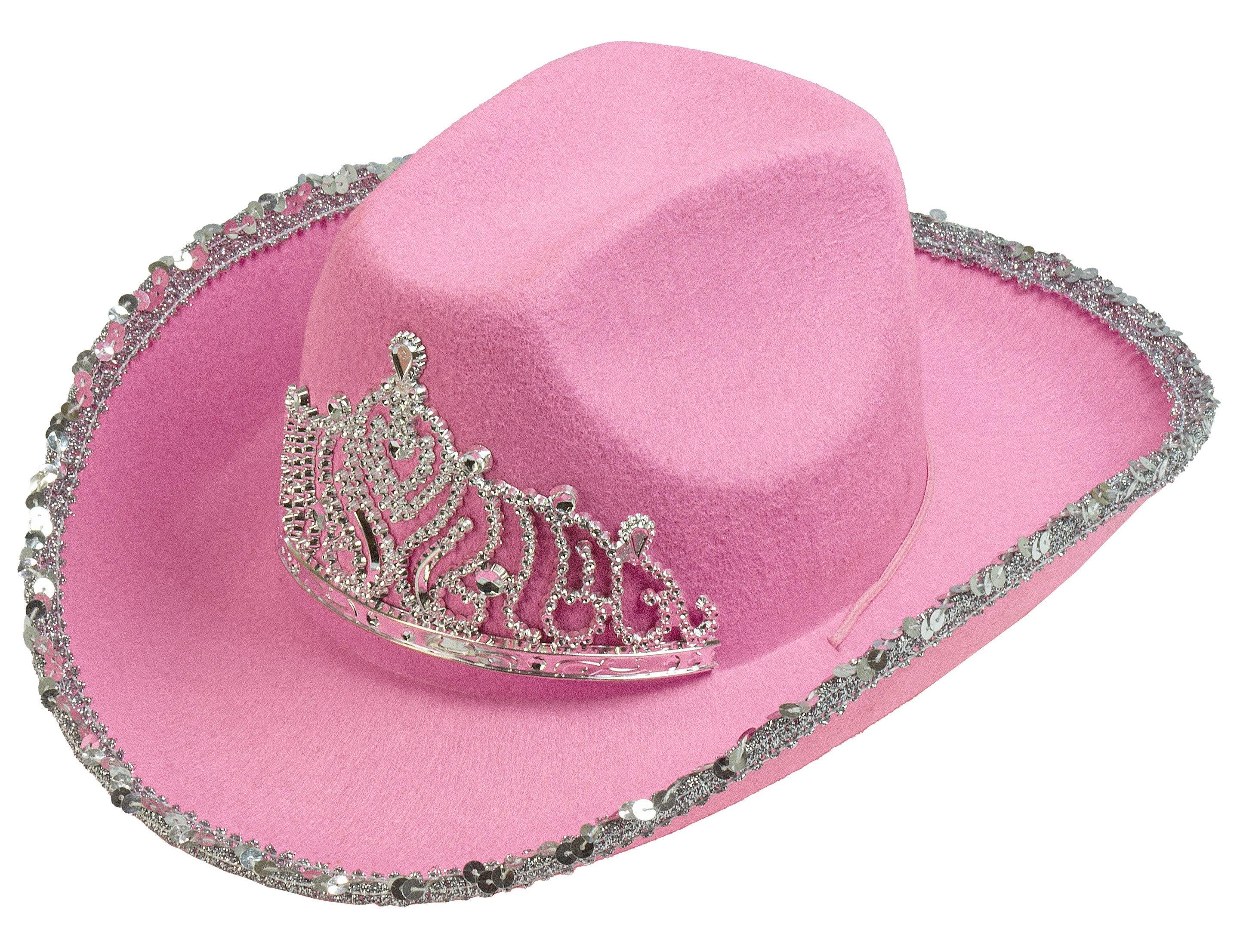 Sombrero Vaquero Rosa con Tiara de Princesa