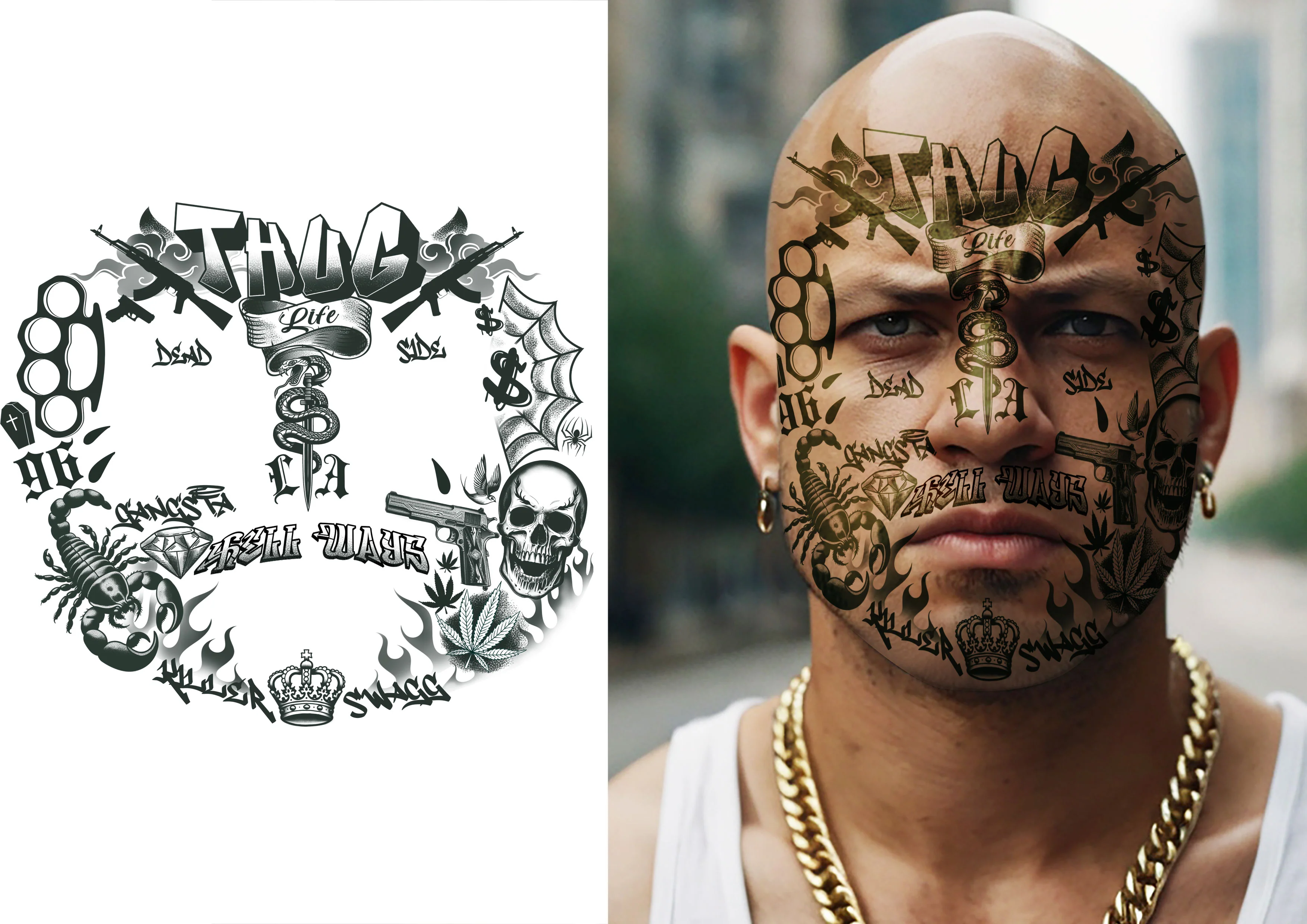 Tatuajes Adhesivos de Gangster Thug Life para la Cara