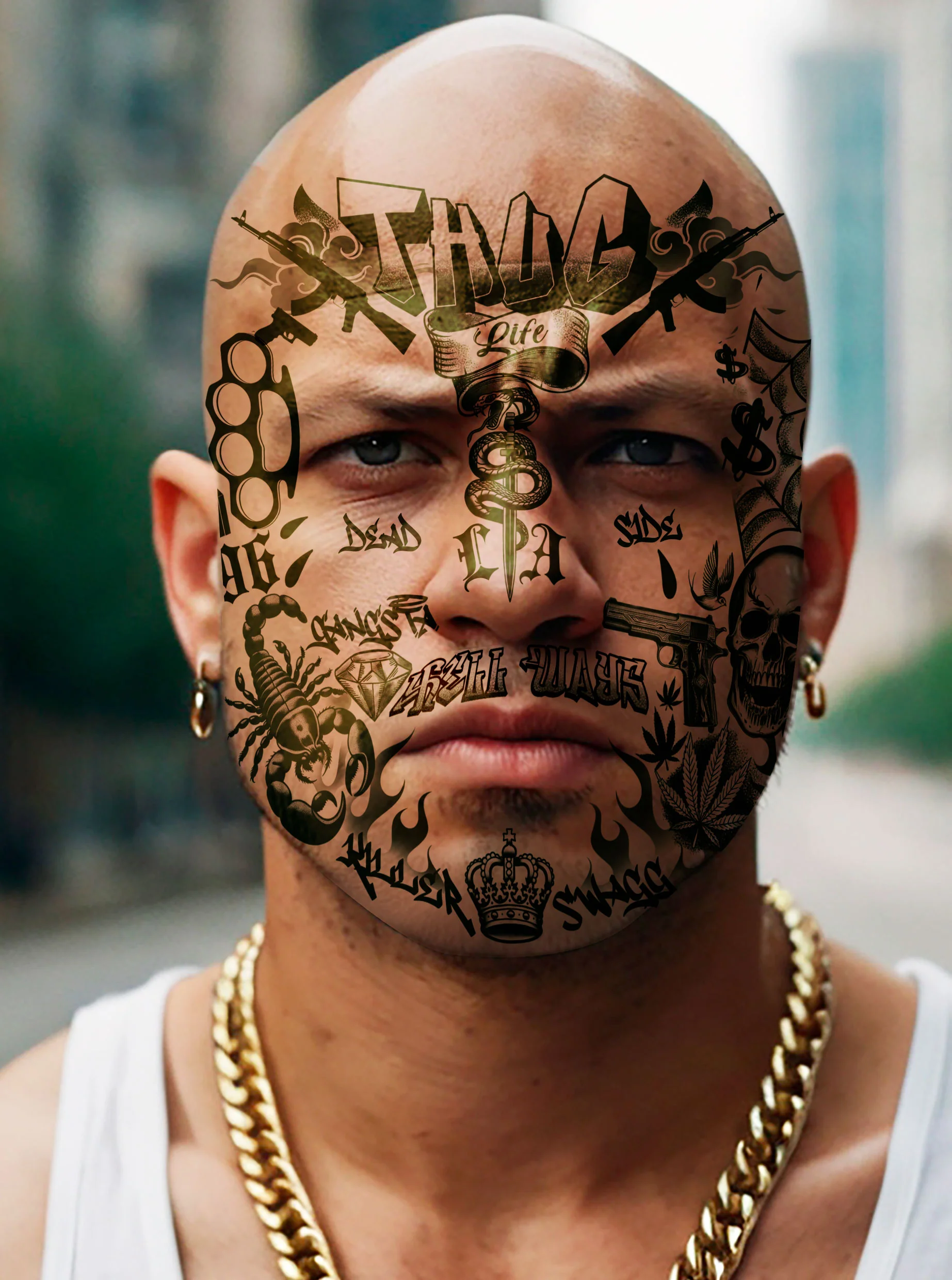 Tatuajes Adhesivos de Gangster Thug Life para la Cara - Image 2