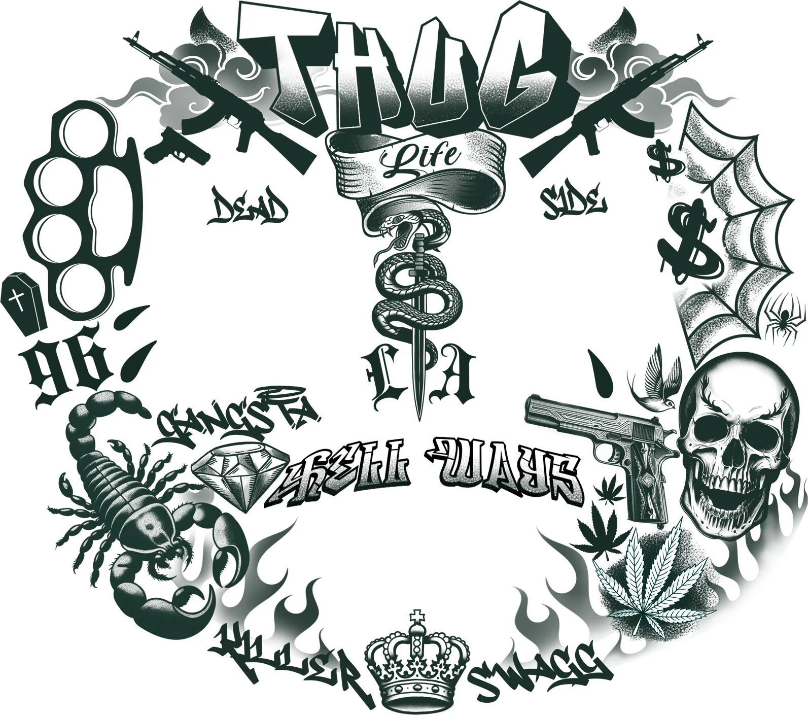 Tatuajes Adhesivos de Gangster Thug Life para la Cara - Image 3