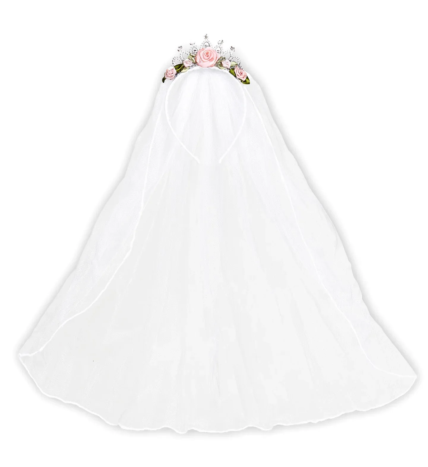 Tiara de Novia con Rosas y Pedrería con Velo Blanco - Image 3