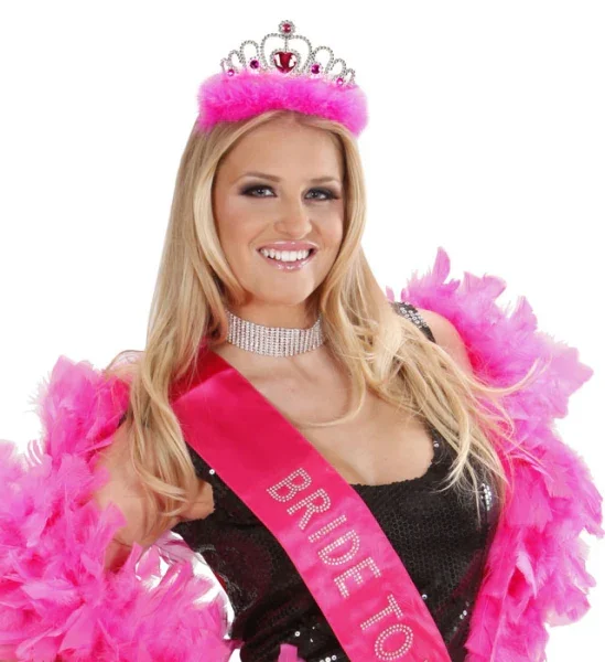 Tiara plata con marabú fucsia - Image 4