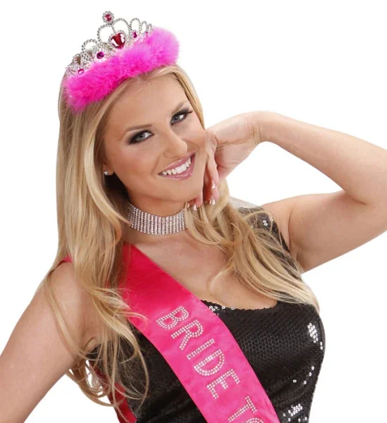Tiara plata con marabú fucsia - Image 5