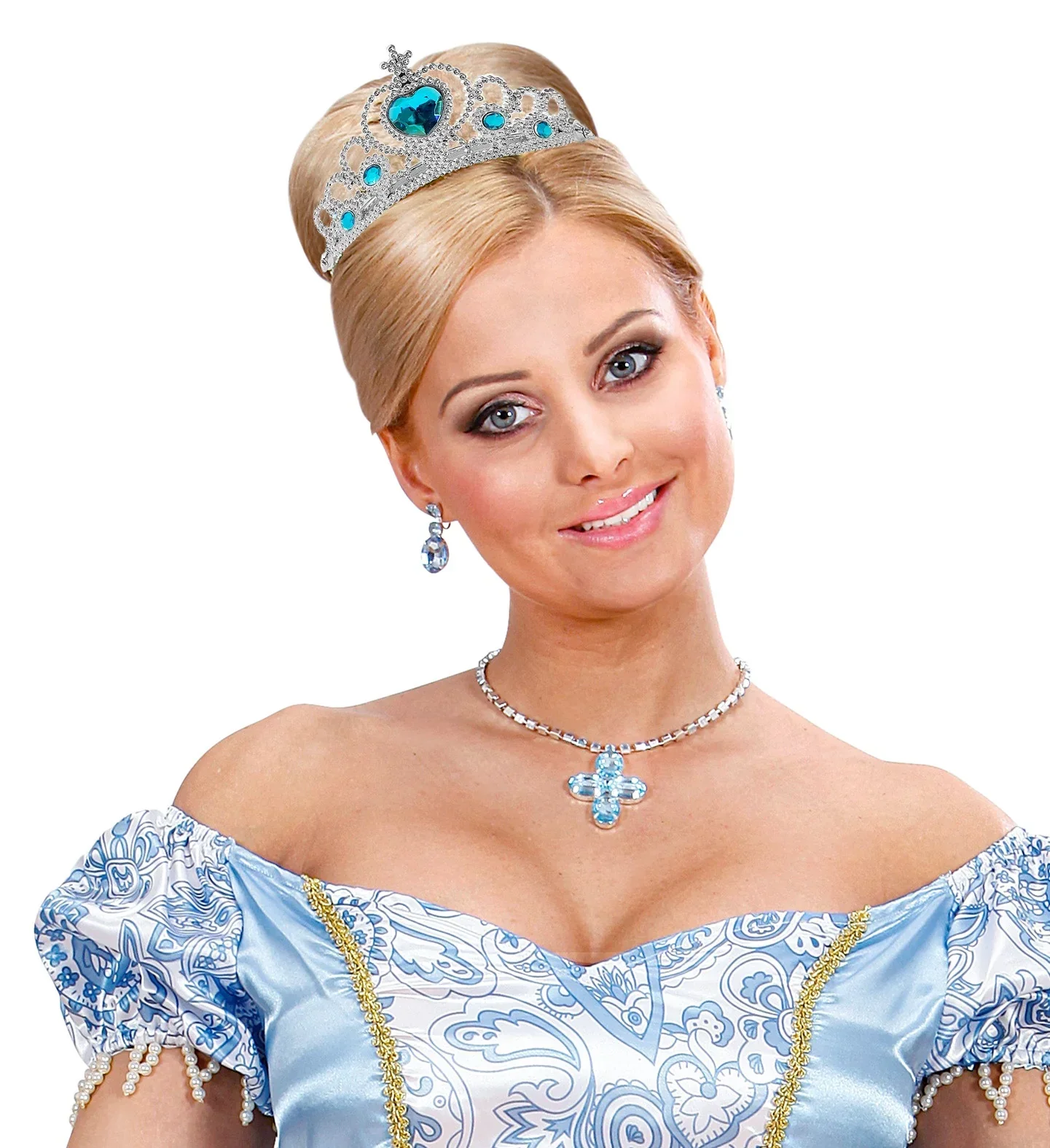 Tiara de Princesa Plateada con Gemas Azules Infantil - Image 4