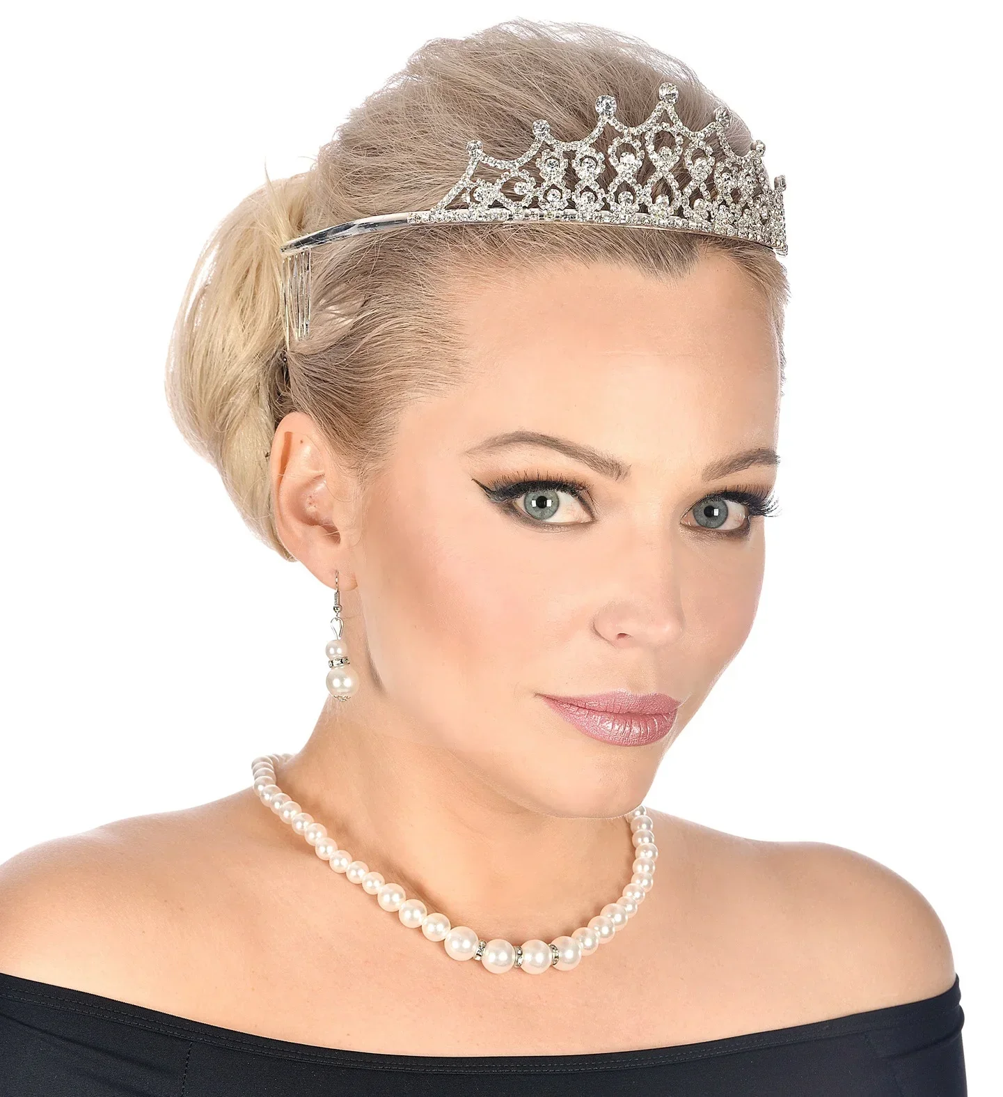 Tiara de Reina Metálica con Pedrería de Strass - Image 3