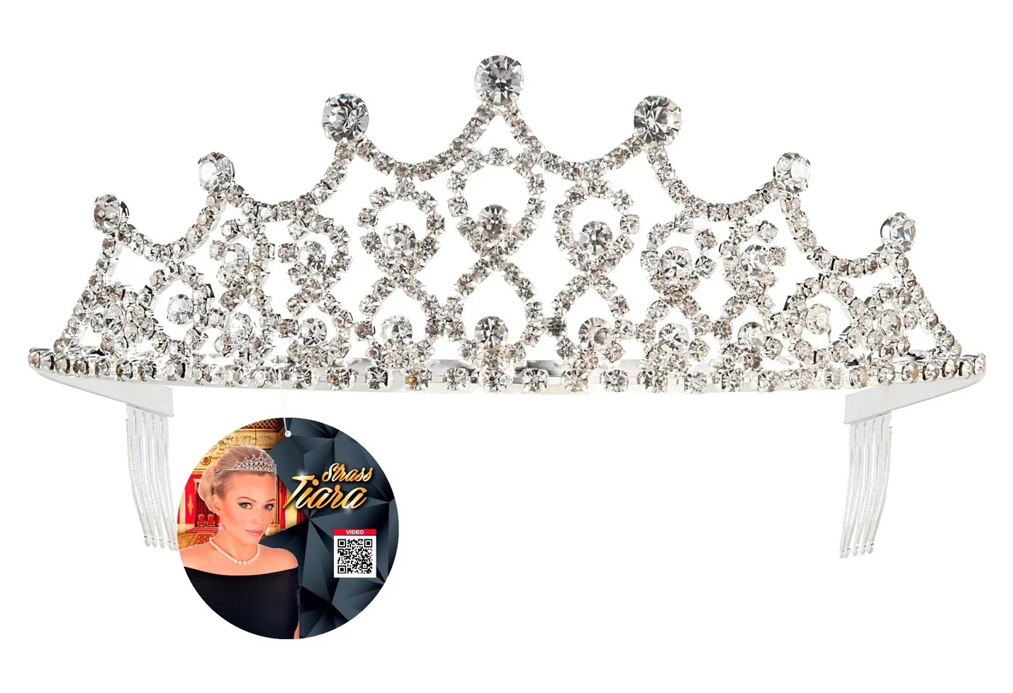 Tiara de Reina Metálica con Pedrería de Strass - Image 4