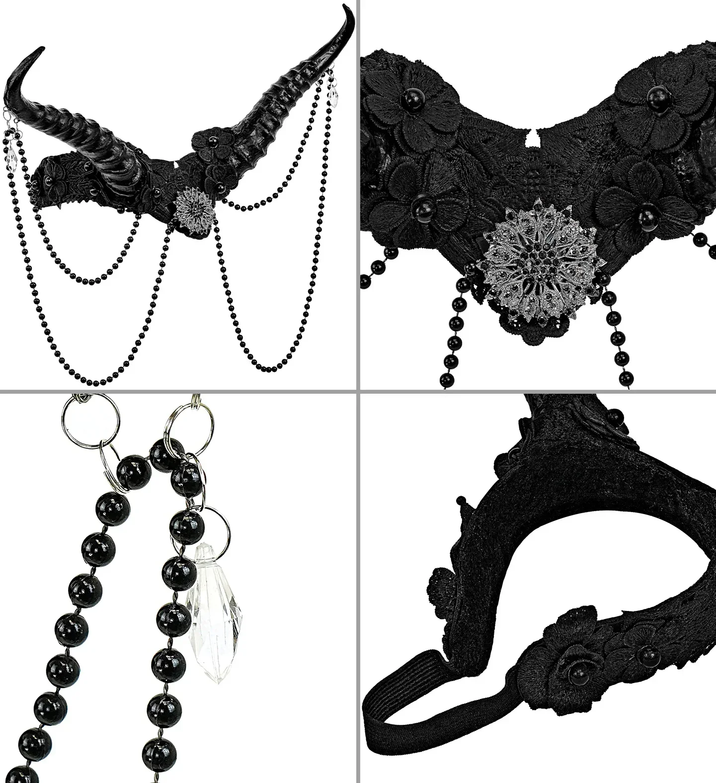 Tocado con Cuernos Negros Decorado con Perlas - Image 5