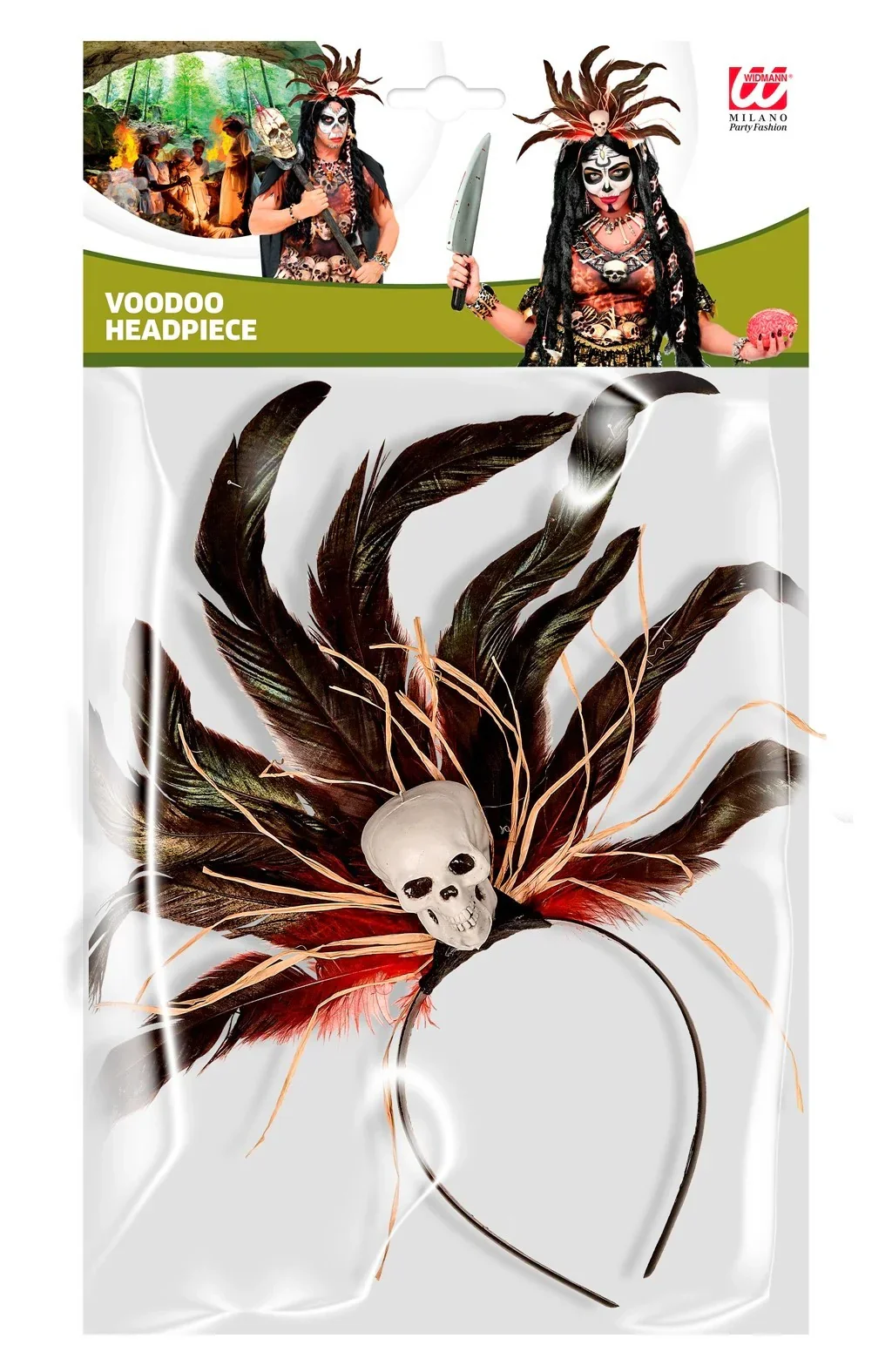 Tocado Vudú con Calavera y Plumas Rojas y Negras - Image 4