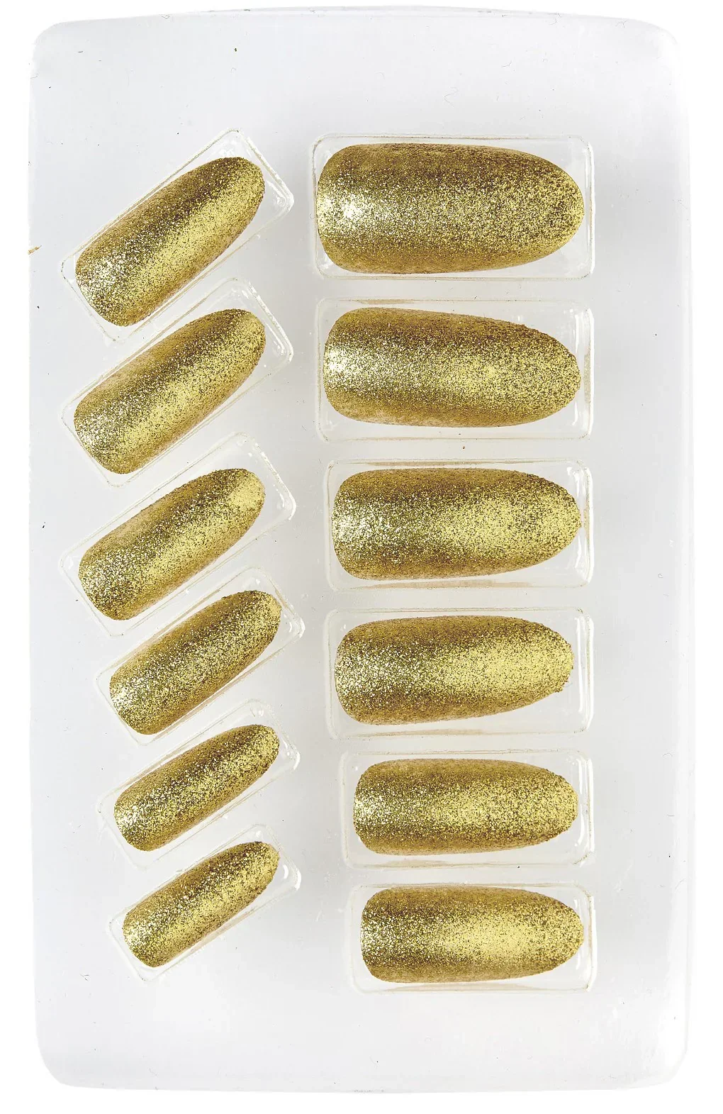 Uñas Postizas Doradas Autoadhesivas con Purpurina - Image 2