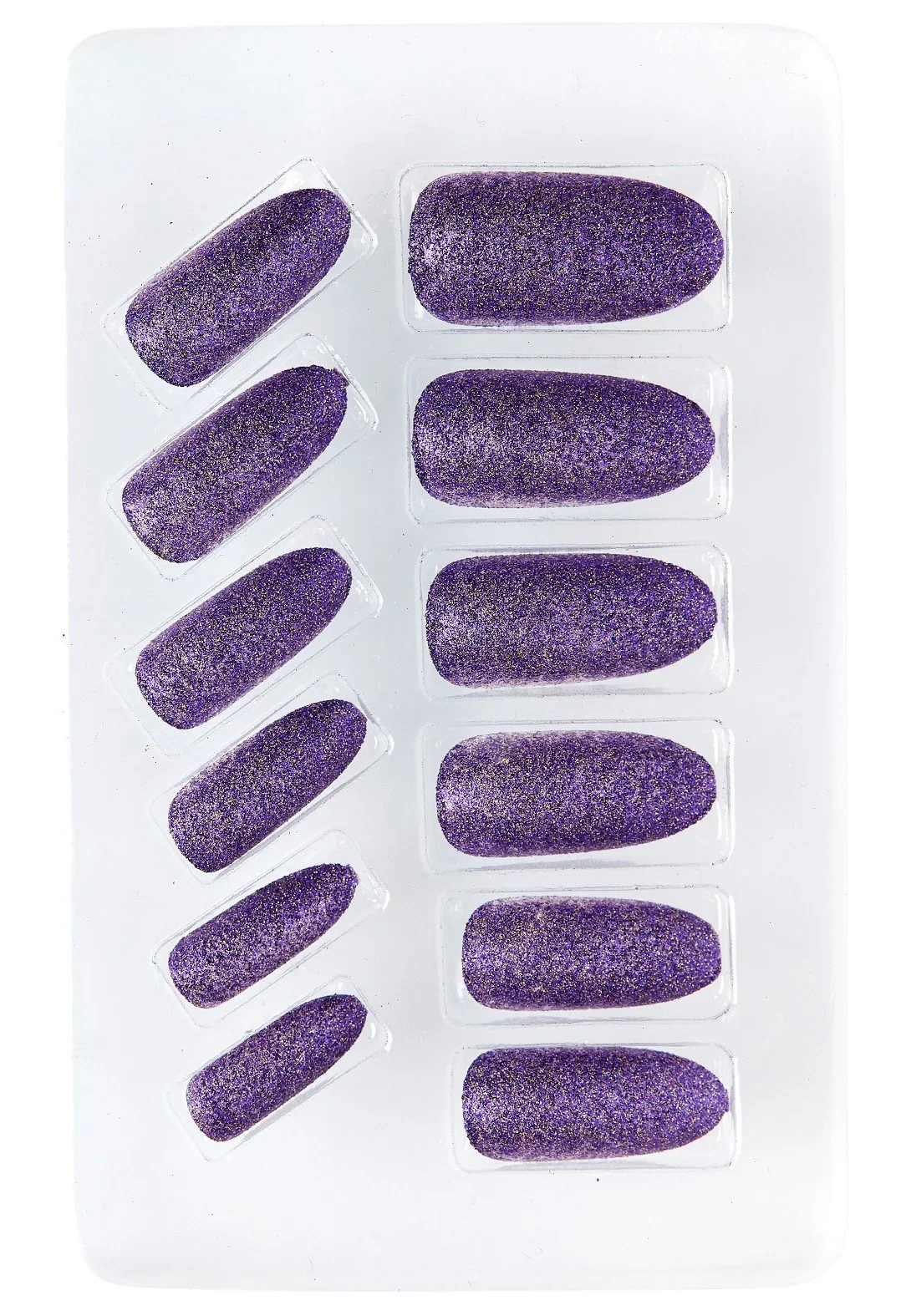 Uñas Postizas Moradas Autoadhesivas con Purpurina - Image 2