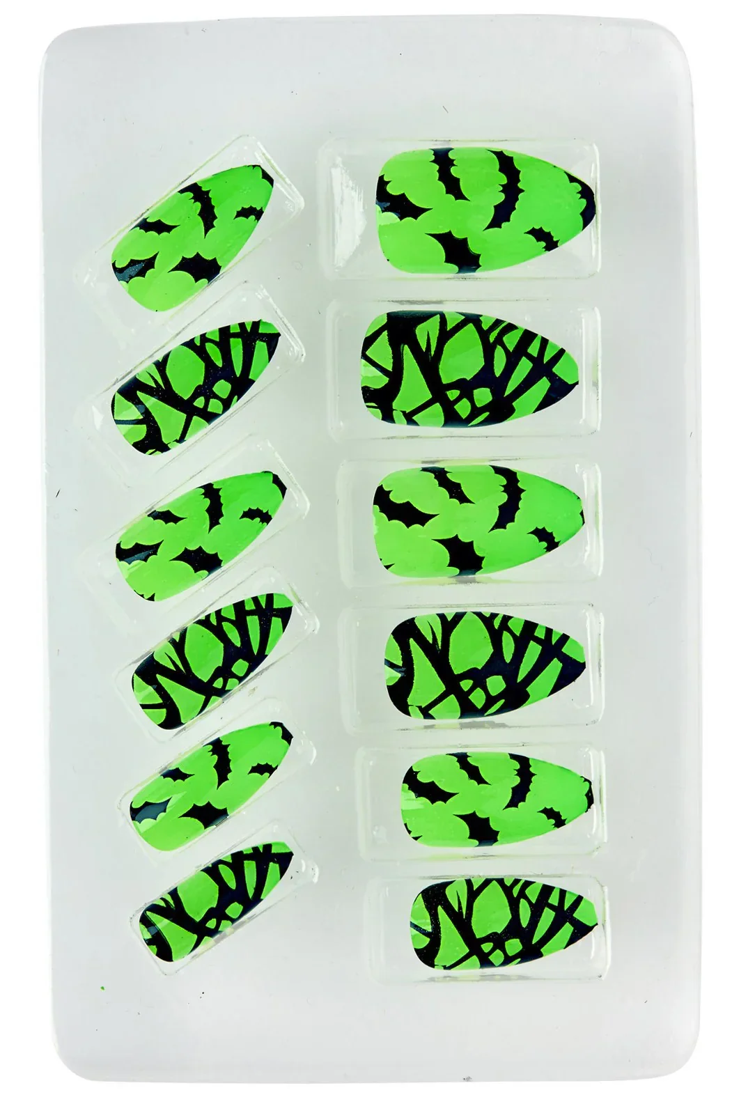 Uñas Postizas de Murciélagos en Negro y Verde Neón - Image 2