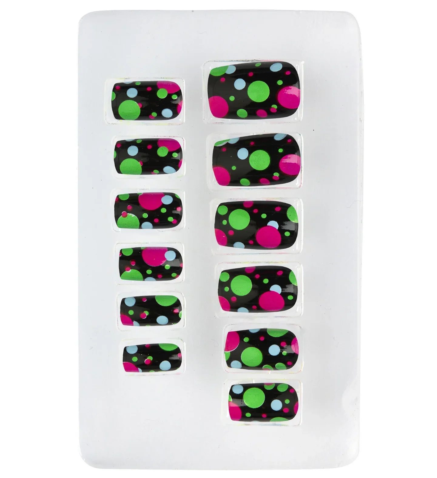 Uñas Postizas Negras con Círculos de Colores Neón - Image 2