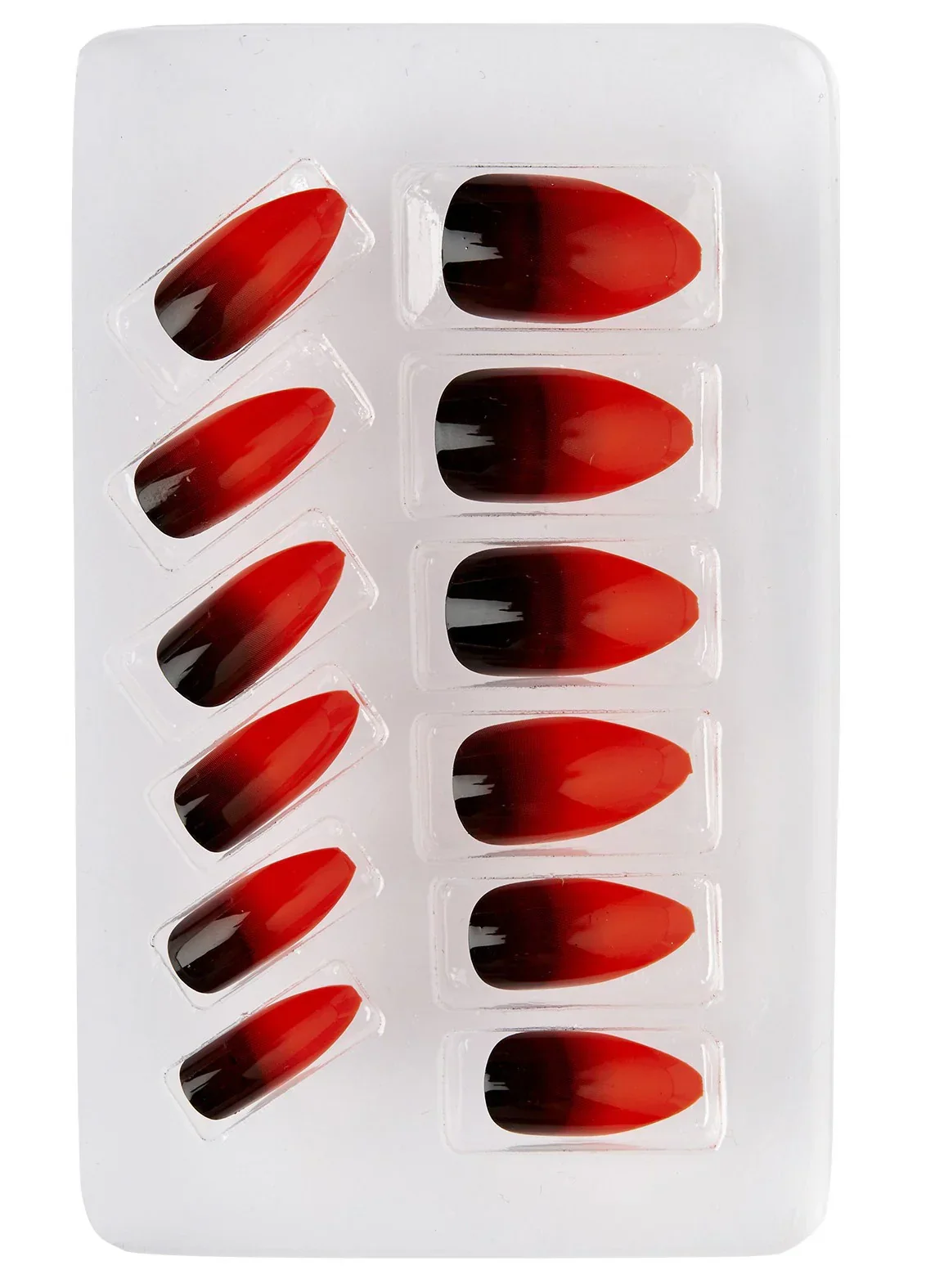 Uñas Postizas Negras con Degradado Rojo con Punta - Image 2
