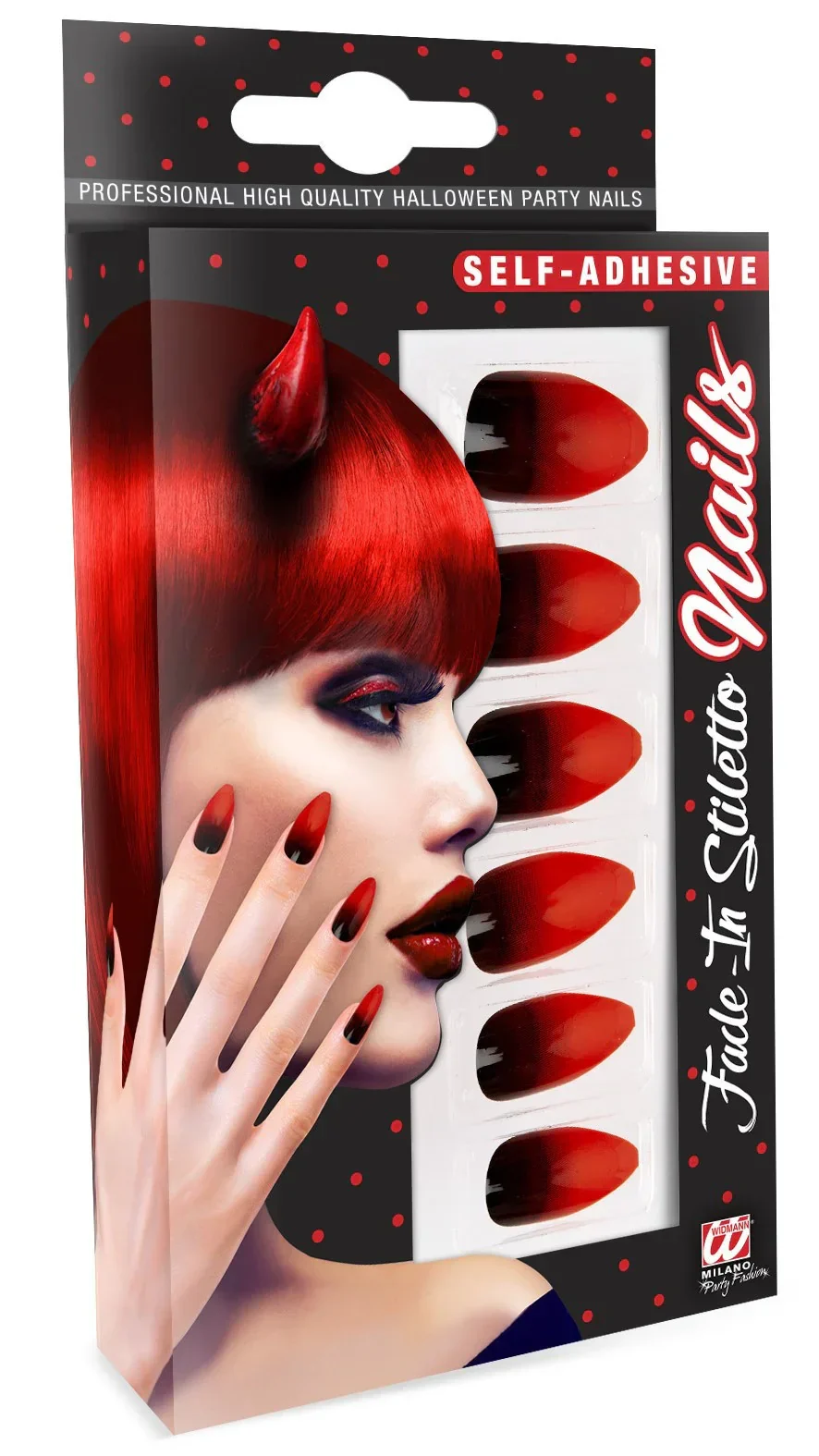 Uñas Postizas Negras con Degradado Rojo con Punta - Image 3