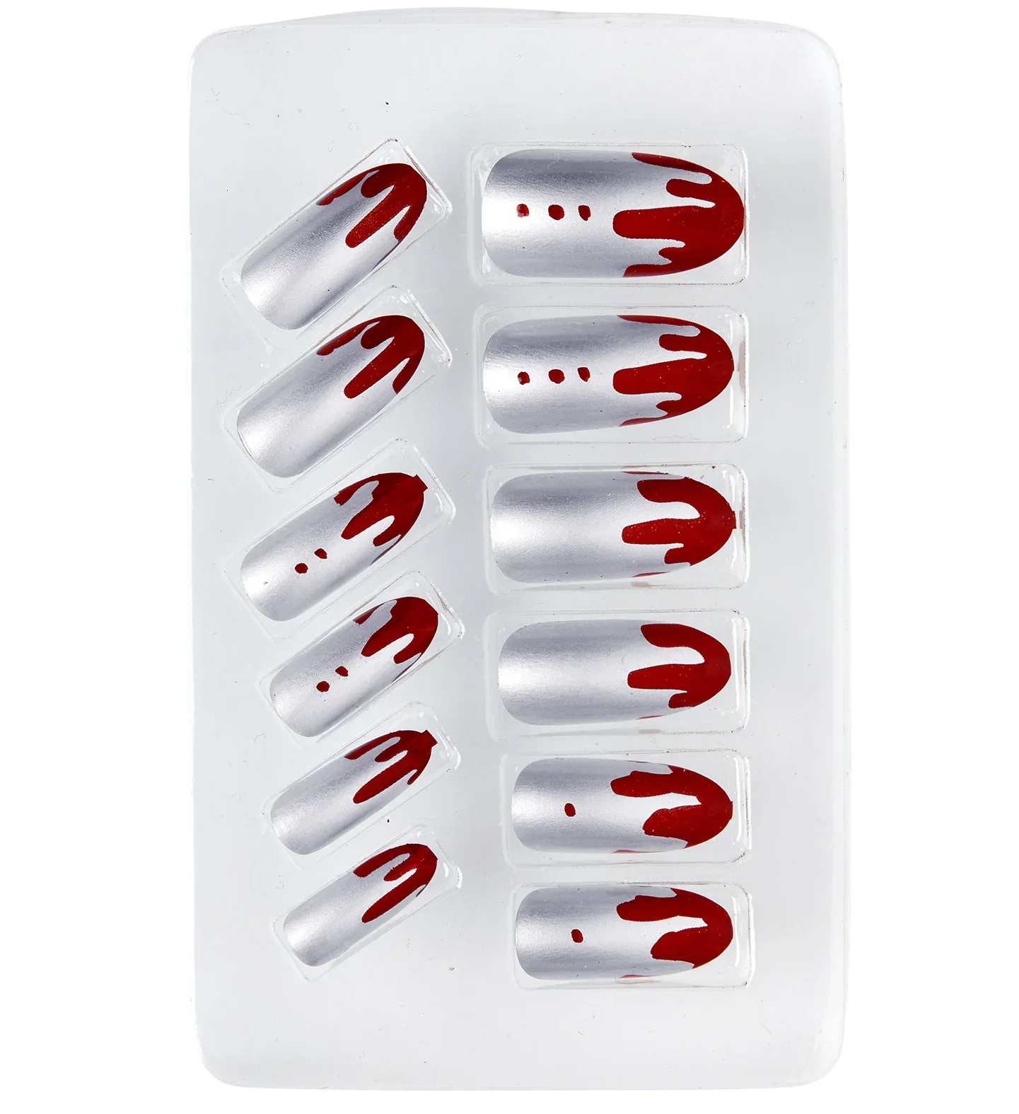 Uñas Postizas Plateadas Metalizadas Sangrientas - Image 2