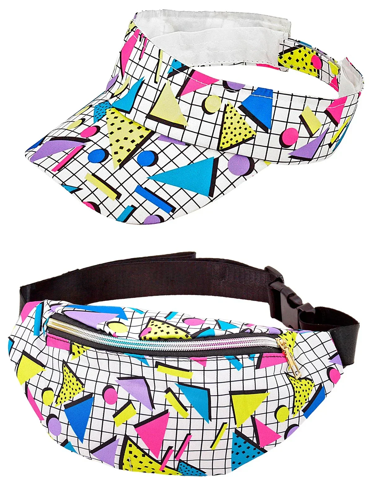 Visera y Riñonera Estilo Funky Años 80 Blanco