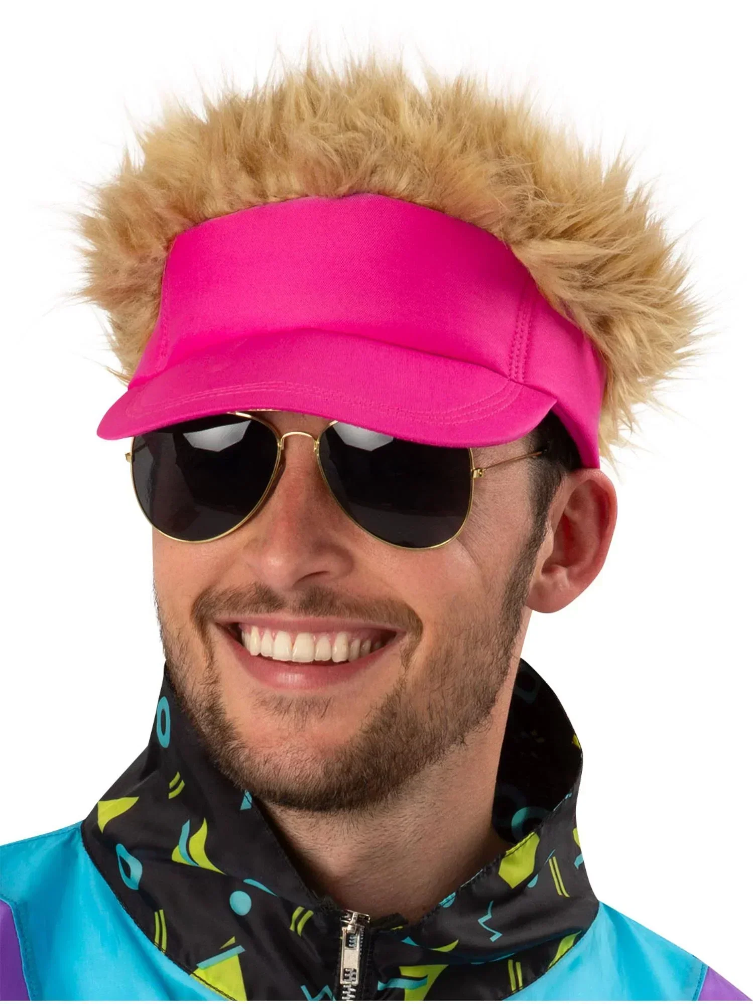Visera Rosa Neón Estilo Años 80 con Pelo Rubio - Image 2