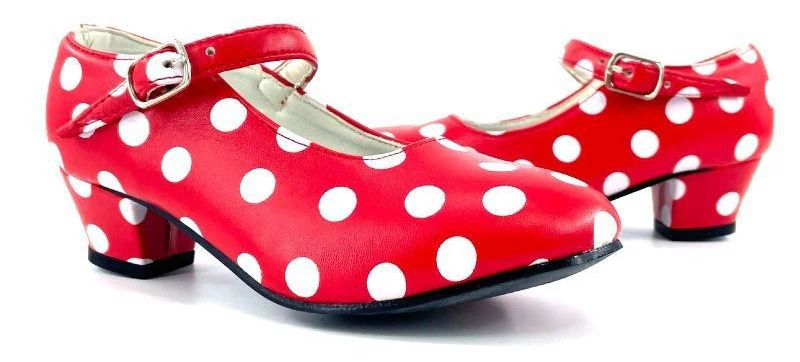 Zapatos de Flamenca Rojos con Lunares Blancos para Mujer