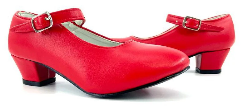 Zapatos de Flamenca Rojos con Tacón para Niña